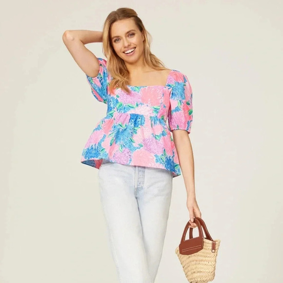 Lilly Pulitzer Pink and Blue Floral Blouse - Picture 1 of 6